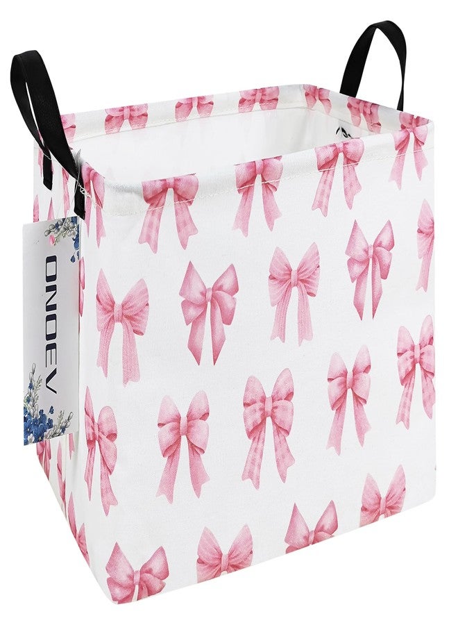 ONOEV Rectangular Pink Bow Storage Basket,Collapsible Storage Bin for Nursery,Cute Bow Toy Storage Organizer for Kids Girls,for Home,Bedroom,Playroom,Closet,New Parent Gift(Pink Knot) - Image 1