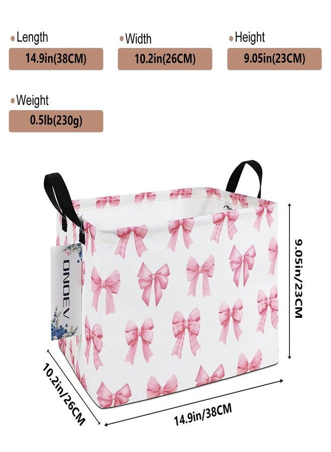 ONOEV Rectangular Pink Bow Storage Basket,Collapsible Storage Bin for Nursery,Cute Bow Toy Storage Organizer for Kids Girls,for Home,Bedroom,Playroom,Closet,New Parent Gift(Pink Knot) - Image 2