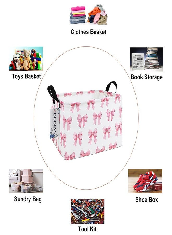 ONOEV Rectangular Pink Bow Storage Basket,Collapsible Storage Bin for Nursery,Cute Bow Toy Storage Organizer for Kids Girls,for Home,Bedroom,Playroom,Closet,New Parent Gift(Pink Knot) - Image 4