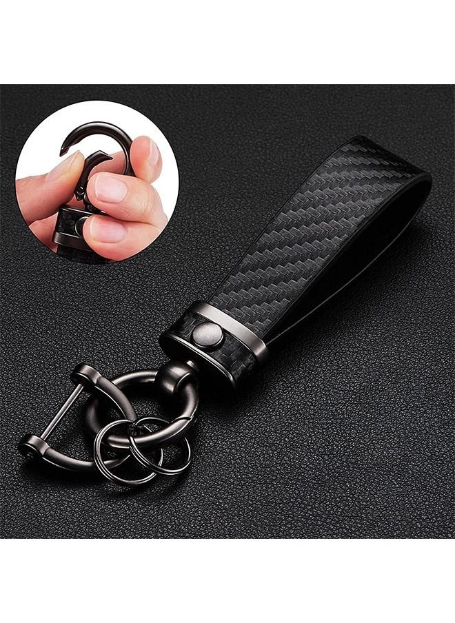 Generic - Carbon Fiber Style Car Keychain Leather Car Key Fob Universal Key Chains for Key Fobs - Image 1