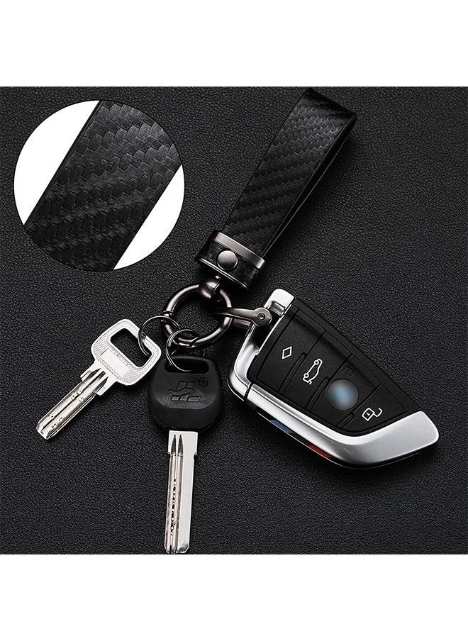 Generic - Carbon Fiber Style Car Keychain Leather Car Key Fob Universal Key Chains for Key Fobs - Image 1