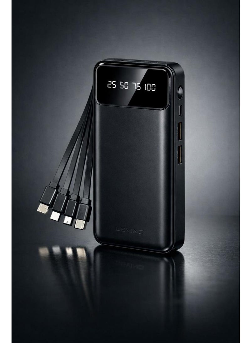 Levino N-35 30000mAh Power Bank with Digital Display & Built-in Cables - Image 1