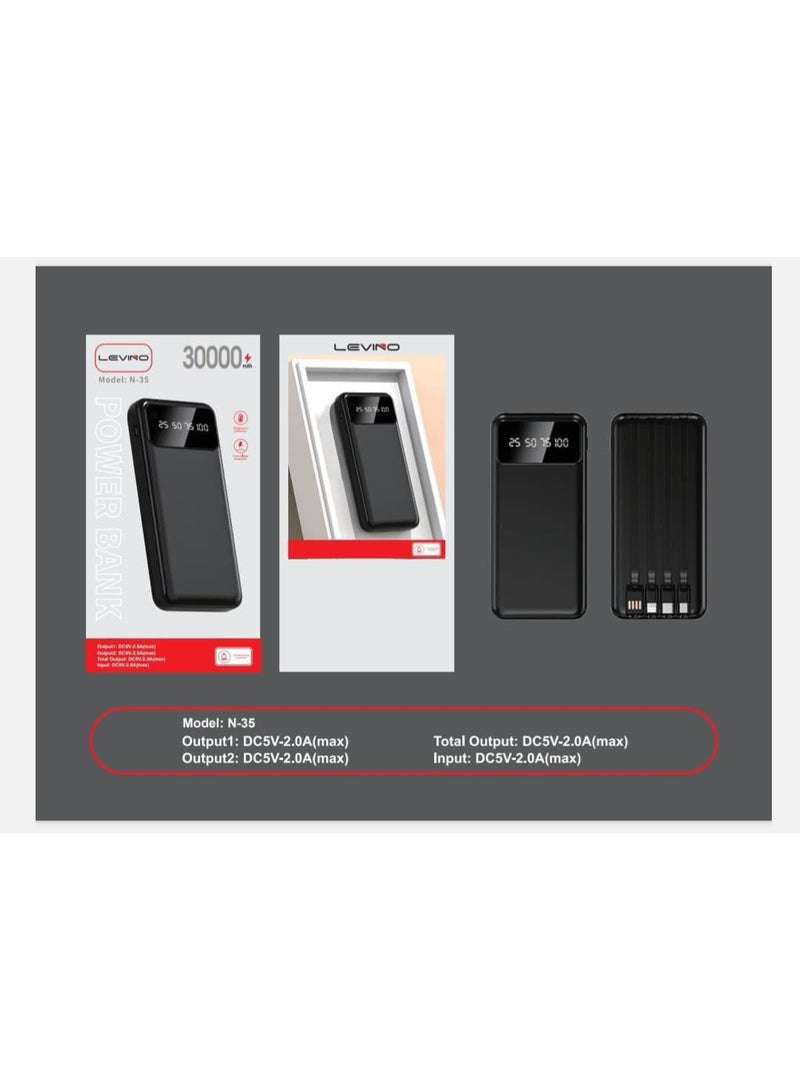 Levino N-35 30000mAh Power Bank with Digital Display & Built-in Cables - Image 3