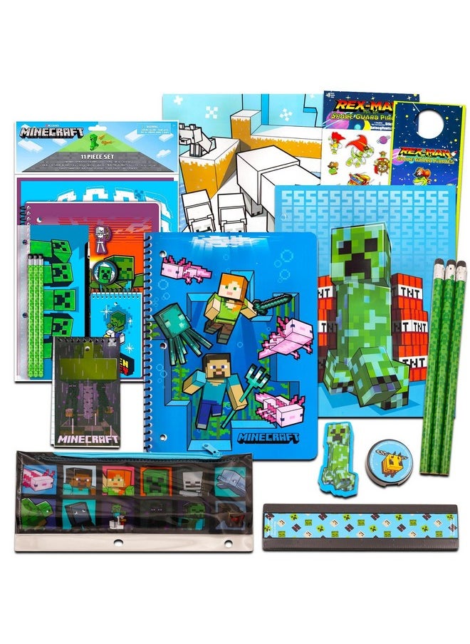 Innovative Designs - Minecraft Kids School Supplies Set With Pencil Case Notebook Pencils Folders 11 Pc. Set - Image 1