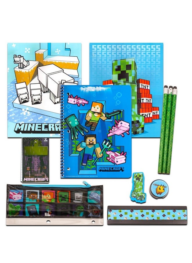 Innovative Designs - Minecraft Kids School Supplies Set With Pencil Case Notebook Pencils Folders 11 Pc. Set - Image 1