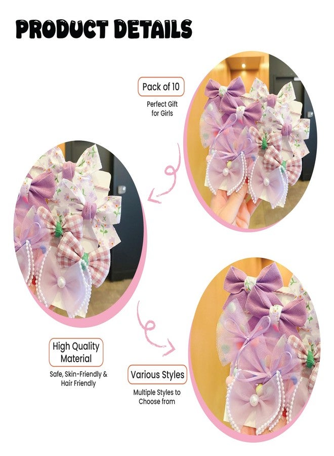 SYGA 10 Pcs Floral & Lace Bow Hair Tie Rope Set for Girls & Women - Sweet Princess Style Hair Accessories (Light Purple) - Image 4