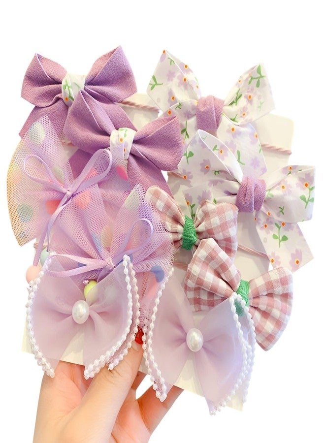 SYGA 10 Pcs Floral & Lace Bow Hair Tie Rope Set for Girls & Women - Sweet Princess Style Hair Accessories (Light Purple) - Image 1