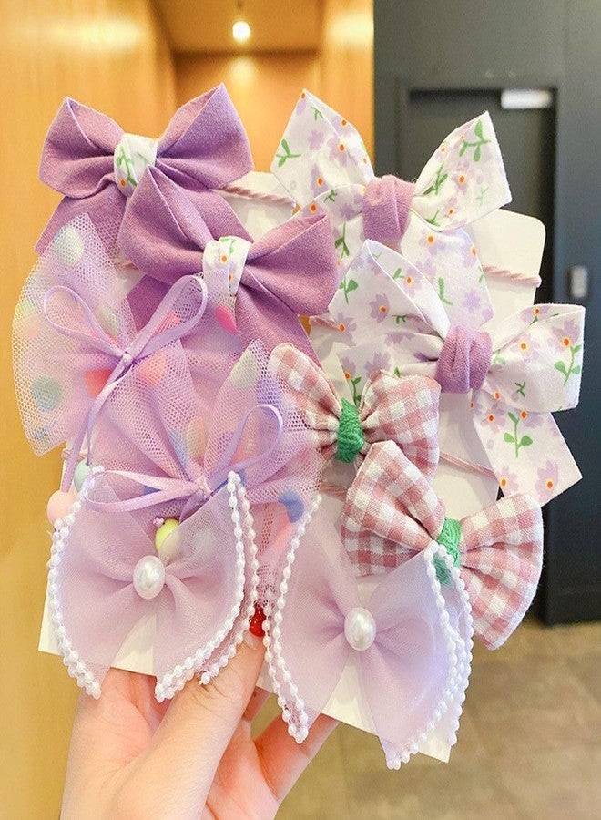 SYGA 10 Pcs Floral & Lace Bow Hair Tie Rope Set for Girls & Women - Sweet Princess Style Hair Accessories (Light Purple) - Image 5