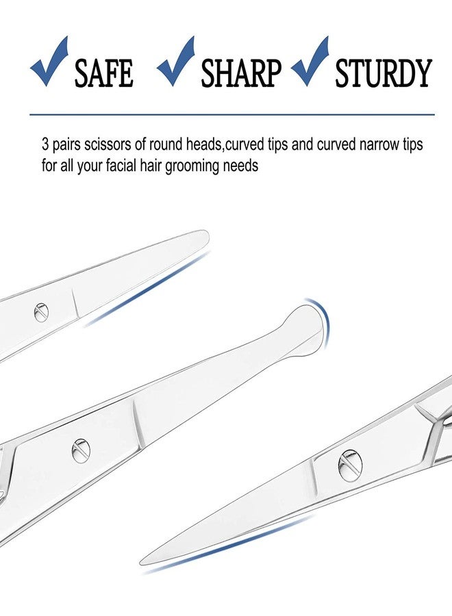 KIRA 3 Pack Nose Hair Scissors Rounded Tip Scissors Facial Hair Scissors Stainless Steel Blunt Tip Scissor for Eyebrows, Nose, Moustache, Beard, Grooming (Silver) (4.1in, Silver) - Image 3