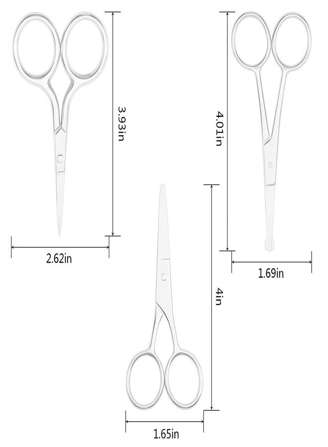 KIRA 3 Pack Nose Hair Scissors Rounded Tip Scissors Facial Hair Scissors Stainless Steel Blunt Tip Scissor for Eyebrows, Nose, Moustache, Beard, Grooming (Silver) (4.1in, Silver) - Image 2