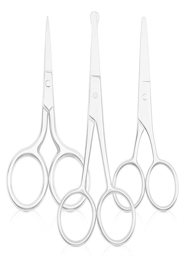 KIRA 3 Pack Nose Hair Scissors Rounded Tip Scissors Facial Hair Scissors Stainless Steel Blunt Tip Scissor for Eyebrows, Nose, Moustache, Beard, Grooming (Silver) (4.1in, Silver) - Image 1