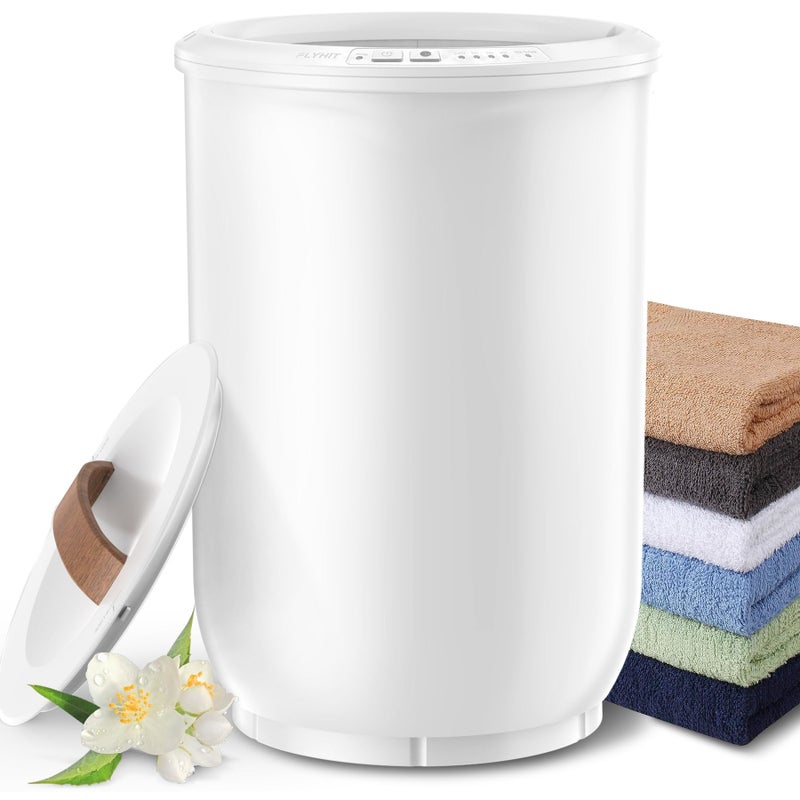 FLYHIT Large Towel Warmer for Bathroom Heated Towel Warmers Bucket Wood Handle Auto Shut Off Fits Up to Two 40X70 Oversized Towels Bathrobes Blankets for Mothers Gifts White