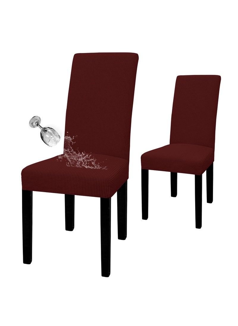 Easy-Going Easy-Going 100% Waterproof Dining Room Chair Cover Set of 6  Stretch Jacquard Parson Chair Slipcover Removable Washable Chair Protector for Home  Restaurant  Banquet (Large  Wine)  - Image 1