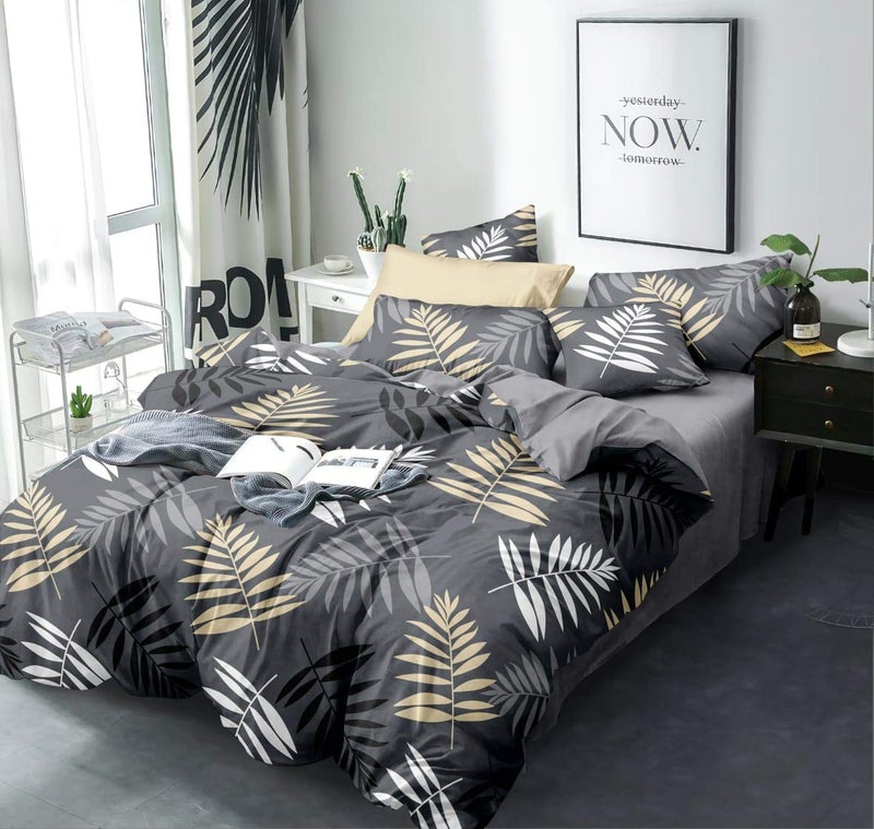 la' Amour Super Premium Quilt Cover Double Bed with Zipper Blanket/Comforter/Duvet Cover King Size Soft Cotton Breathable Skin Friendly Stuff 90x100 Inches, Yellow Grey - Image 2