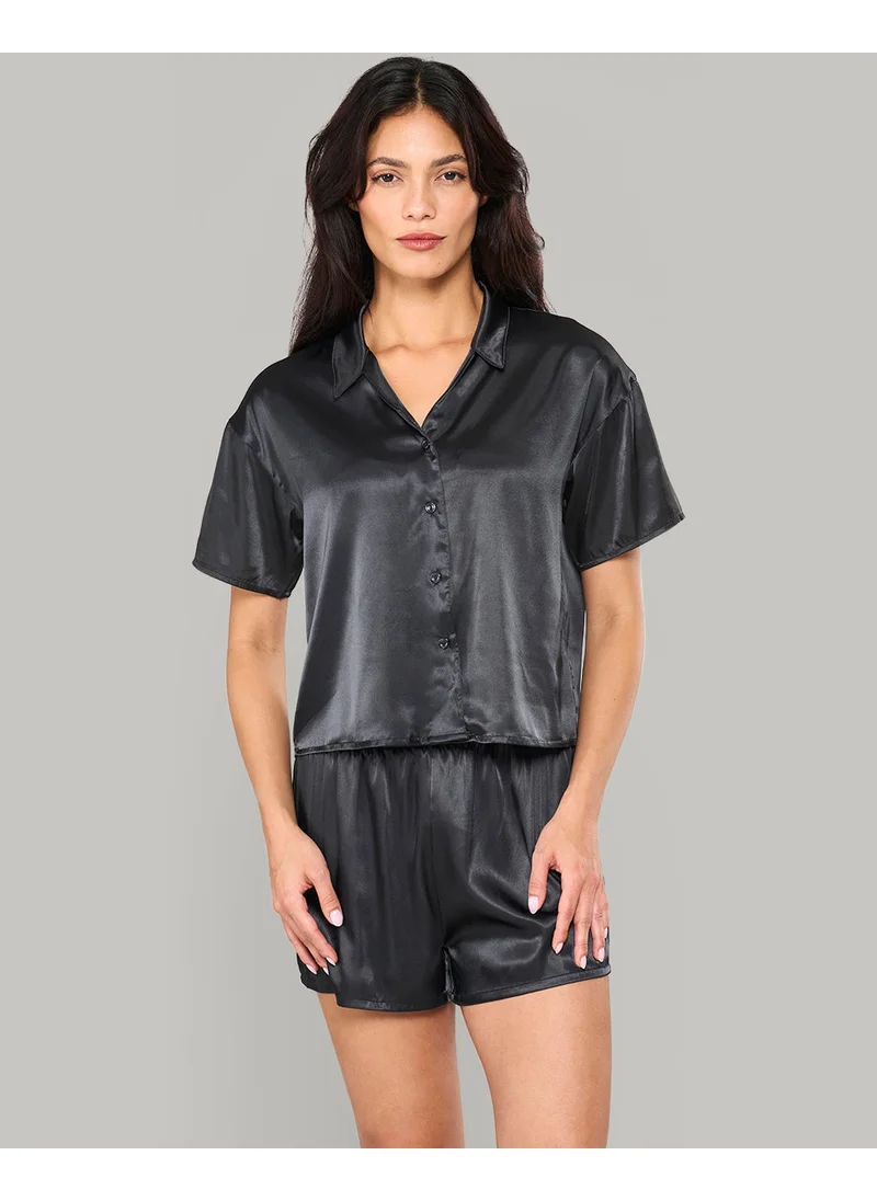 La Senza La Senza Sleep Black Satin Top & Short Set With Piping