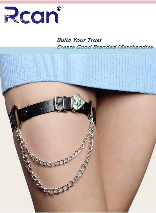 Rcan - 2 Pack Leather Garter Non Slip Adjustable Fashion Leg Accessories Metal Hollow Leg Rings For Girls and Ladies - Image 1