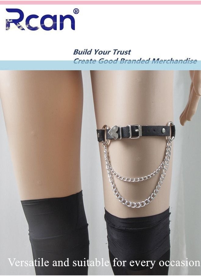 Rcan - 2 Pack Leather Garter Non Slip Adjustable Fashion Leg Accessories Metal Hollow Leg Rings For Girls and Ladies - Image 1