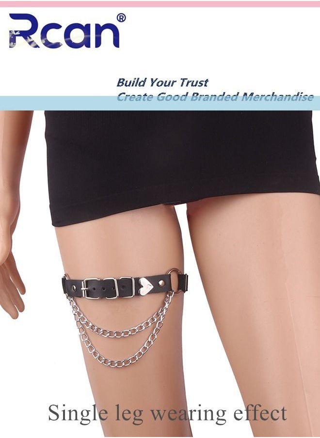 Rcan - 2 Pack Leather Garter Non Slip Adjustable Fashion Leg Accessories Metal Hollow Leg Rings For Girls and Ladies - Image 1