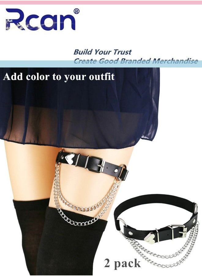 Rcan - 2 Pack Leather Garter Non Slip Adjustable Fashion Leg Accessories Metal Hollow Leg Rings For Girls and Ladies - Image 1