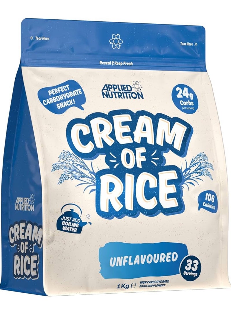 Applied Nutrition - Cream of Rice - High Carbohydrate Cream of Rice Supplement, Source of Energy for Breakfast & Snacks, Easy to Digest, Low Sugar, Low Fat, Vegan, 1kg, 33 Servings, Unflavored - Image 1