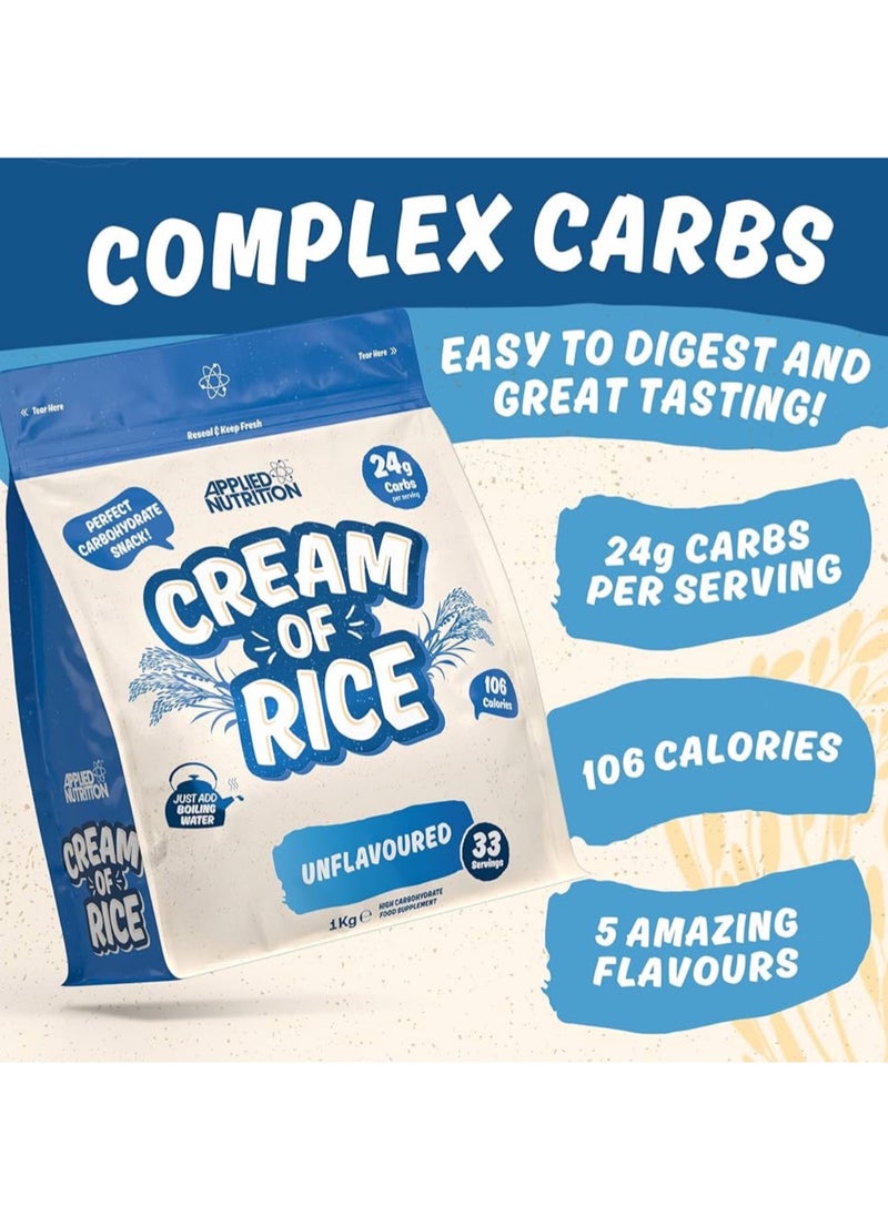 Applied Nutrition - Cream of Rice - High Carbohydrate Cream of Rice Supplement, Source of Energy for Breakfast & Snacks, Easy to Digest, Low Sugar, Low Fat, Vegan, 1kg, 33 Servings, Unflavored - Image 1