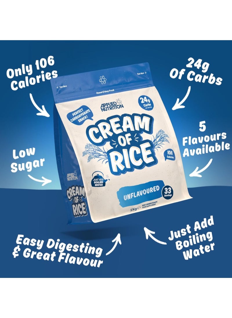Applied Nutrition - Cream of Rice - High Carbohydrate Cream of Rice Supplement, Source of Energy for Breakfast & Snacks, Easy to Digest, Low Sugar, Low Fat, Vegan, 1kg, 33 Servings, Unflavored - Image 1