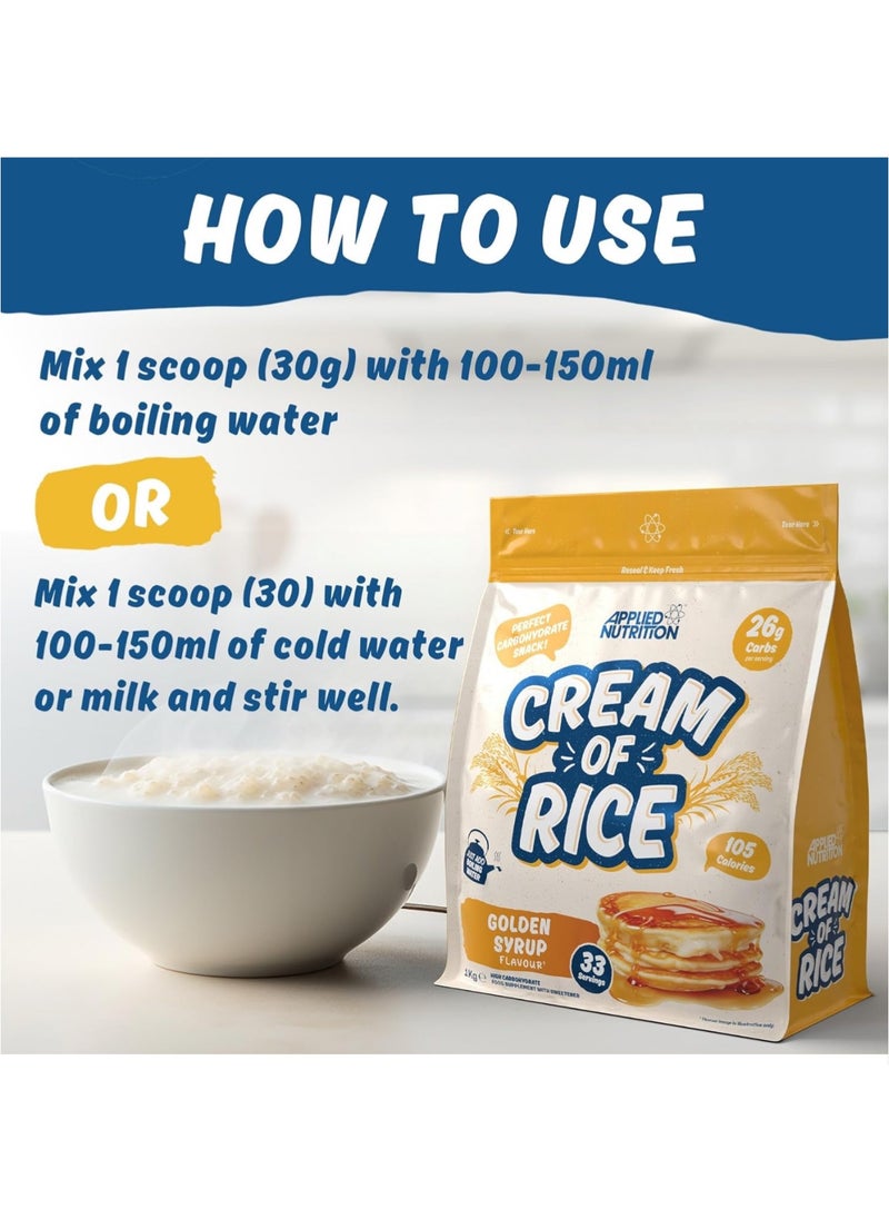 Applied Nutrition - Cream of Rice - High Carbohydrate Cream of Rice Supplement, Source of Energy for Breakfast & Snacks, Easy to Digest, Low Sugar, Low Fat, Vegan, 1kg, 33 Servings, Unflavored - Image 1