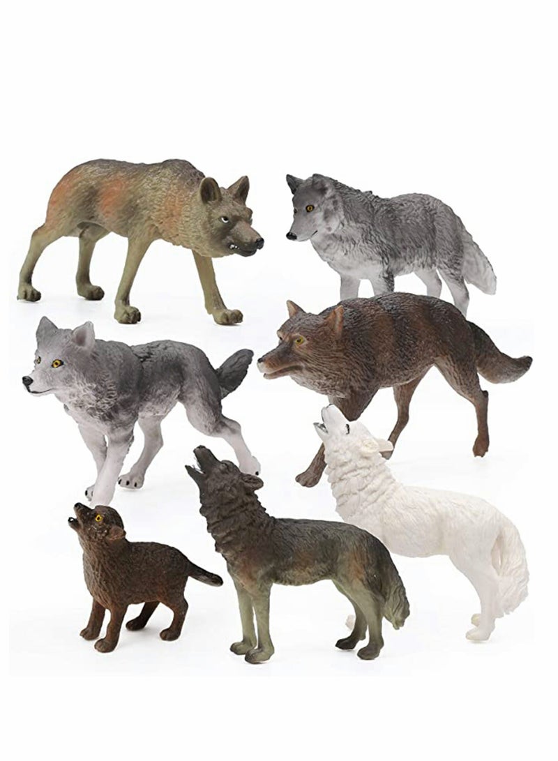 Wolf Toy 7 PcsFigurines Set Wolf Animals Figure for Kids Jumbo Wolf Toy Playset Birthday Gift Wolf Theme Party Decoration - Image 1