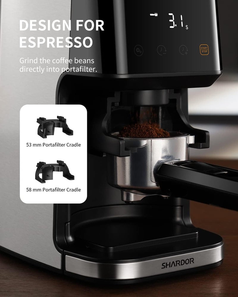 SHARDOR Stainless Steel Electric Cone Grinder, 51 Levels of Fine Grinding, 3-in-1 Coffee Grinder, Updated with Powder Holder, Coffee Grinder, Cone Grinder, LCD Screen and Large Capacity - Image 4
