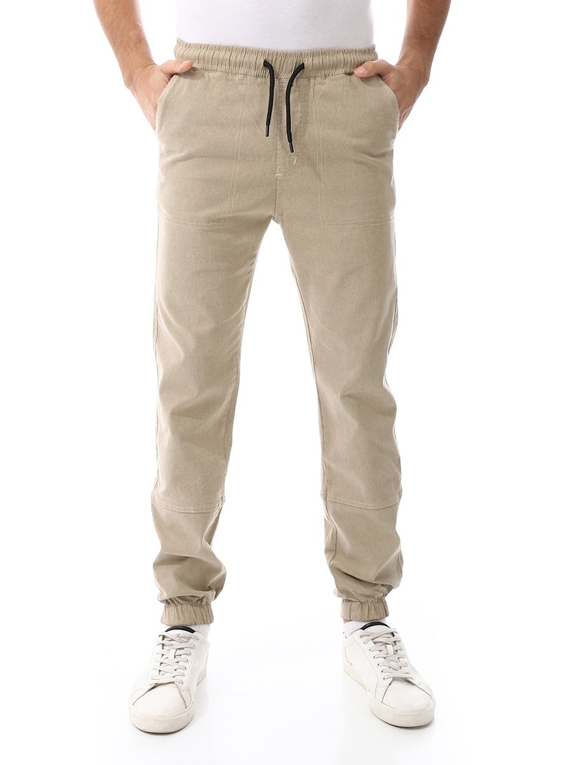 Andora Elastic Waist With Drawstring Gabardine Sweatpants_ Beige  - Image 1