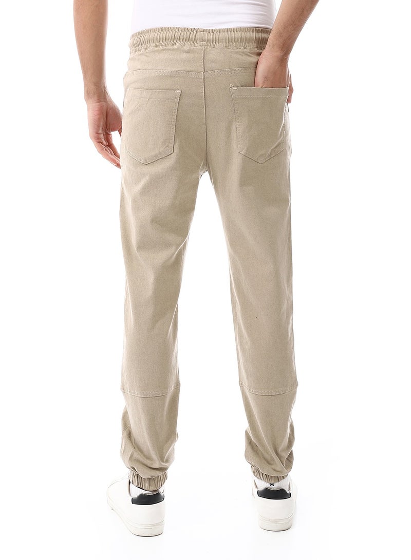 Andora Elastic Waist With Drawstring Gabardine Sweatpants_ Beige  - Image 3