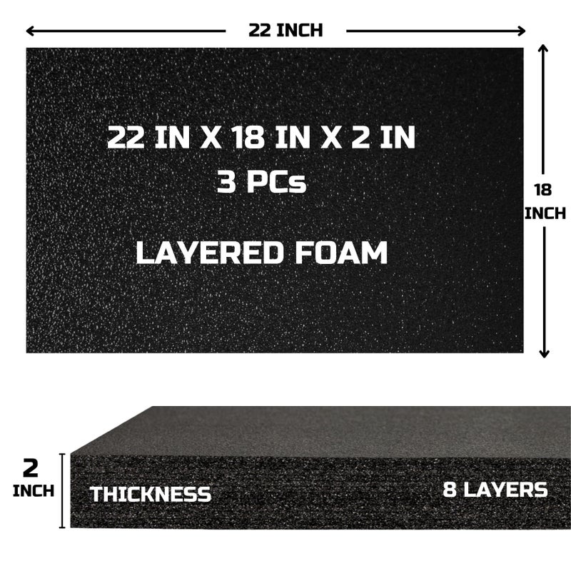 ONREVA Tool Box Foam 22x18x2 inch 3Pack, Foam Inserts for Cases, Polyethylene Storage Sheets for Toolbox Hard Case, Tool Shadow Insert, Kaizen Organizer Sheet, Black - Image 3