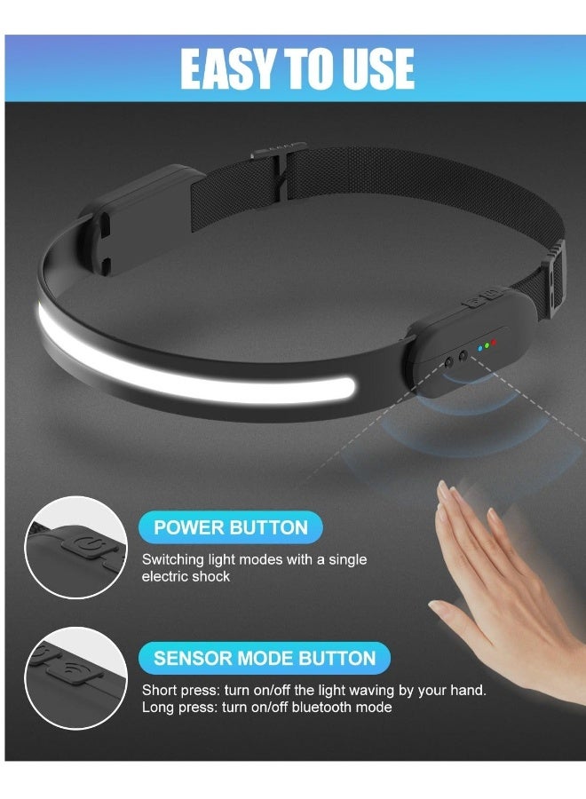 LED Head Torch with Bluetooth Function - 3 Modes, IPX4 Waterproof, 230° Wide Floodlight, Adjustable Vision Sensor - Super Bright Head Lamp for Camping, Repair, Fishing - Image 4