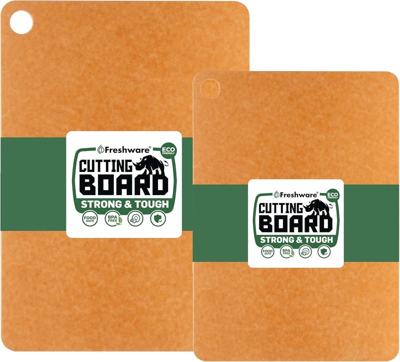 Freshware Wood Cutting Boards for Kitchen, Dishwasher Safe, Medium 12" x 9" and Large, 15" x 11.25", Set of 2, Natural - Image 1