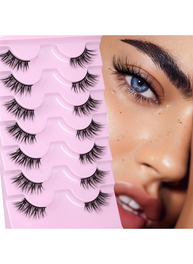 Alice Half Lashes Cat Eye False Eyelashes Natural Look 3D Fluffy Mink Lashes Faux Natural Lashes Pack Wispy Fake Short Lashes 7 Pairs by ALICE - Image 1