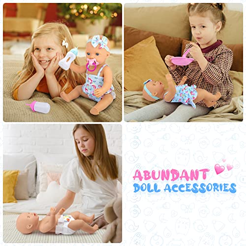 UNICORN ELEMENT 8 Pcs Baby Doll Clothes and Accessories, Baby Feeding and Caring Set with Doll Diaper Bag, Clothes, Diapers, Bottles, Pacifier, Swimsuits,Best Gift for Kids - Image 3