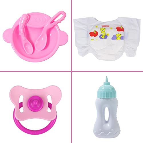 UNICORN ELEMENT 8 Pcs Baby Doll Clothes and Accessories, Baby Feeding and Caring Set with Doll Diaper Bag, Clothes, Diapers, Bottles, Pacifier, Swimsuits,Best Gift for Kids - Image 2