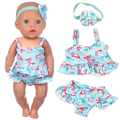 UNICORN ELEMENT 8 Pcs Baby Doll Clothes and Accessories, Baby Feeding and Caring Set with Doll Diaper Bag, Clothes, Diapers, Bottles, Pacifier, Swimsuits,Best Gift for Kids - Image 5