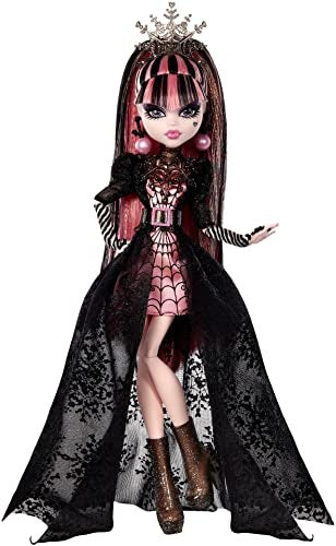 MONSTER HIGH دمية دراكولاورا من مونستر هاي، إصدار خاص لعيد الهالوين، فستان وردي وأسود، أزياء عالية، مجموعة العطلات، هدايا للبنات والأولاد - Image 1