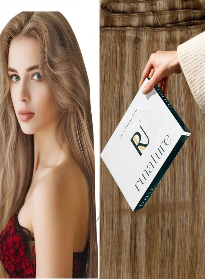 RUNATURE Sew in Hair Extensions Real Human Hair Straight Weft Hair Extensions Human Hair Dark Blonde Mix Light Blonde Long Hand Tied Weft Hair Extension Human Hair 18 Inch 100g - Image 1