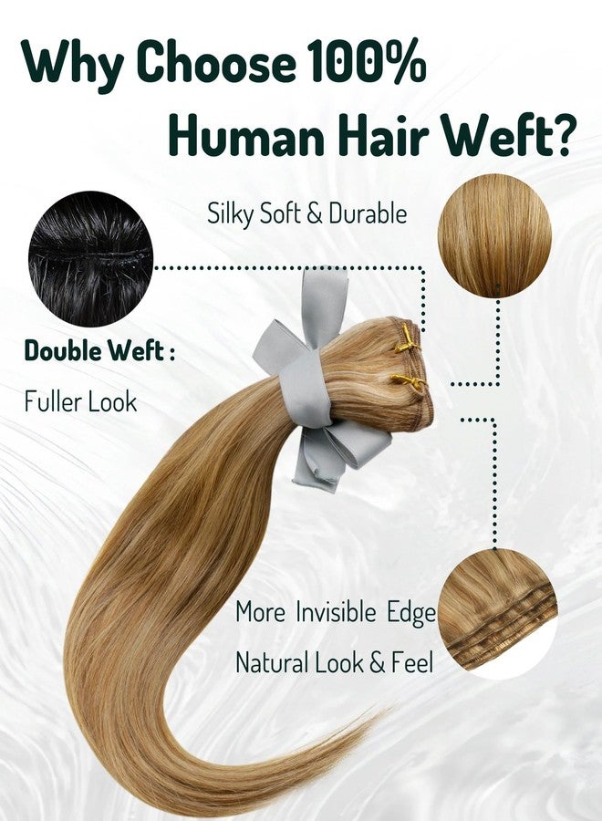 RUNATURE Sew in Hair Extensions Real Human Hair Straight Weft Hair Extensions Human Hair Dark Blonde Mix Light Blonde Long Hand Tied Weft Hair Extension Human Hair 18 Inch 100g - Image 4