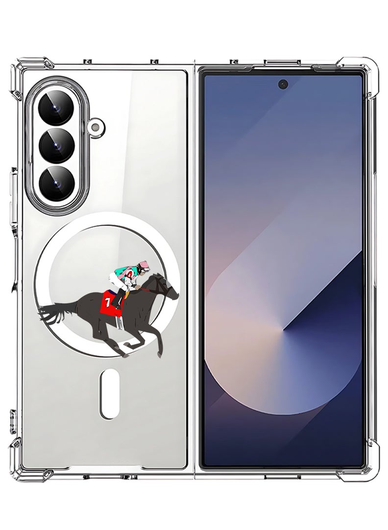 Theodor Magnetic Case for Samsung Galaxy Z Fold 7 Compatible with MagSafe Wireless Charging, Shockproof Phone Bumper Cover Horse Riding - Image 1