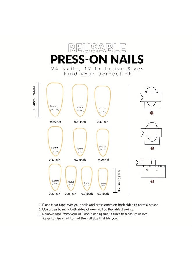 24pcs Matte Medium Almond Fake Nails, Green Marble Print Press On Nails With Golden Foil Design, Smudged False Nails For Women Girls Daily Wear - Image 5