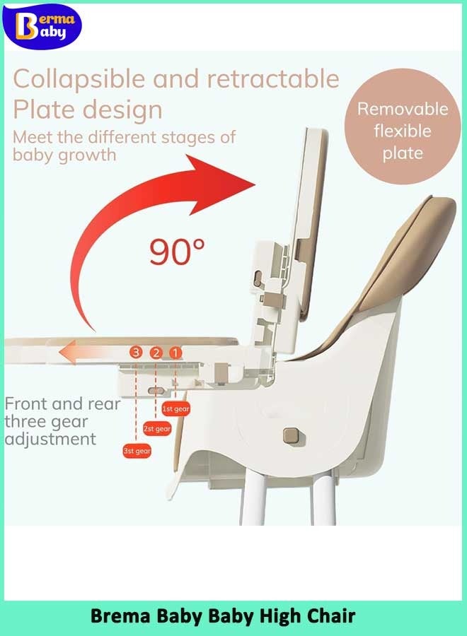 Berma Baby Baby High Chair, 4-in-1 High Chairs for Babies and Toddlers with 5-Point Safety Harness, Foldable High Chair for Space-Saving, Adjustable Dining Tray, Backrest & Height, Easy to Clean Surface (Beige)  - Image 3