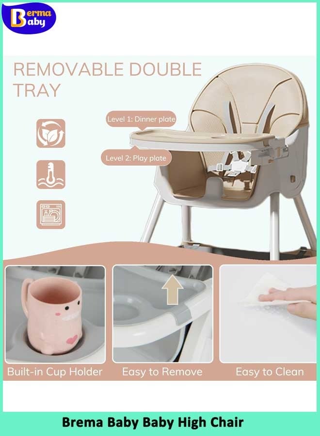 Berma Baby Baby High Chair, 4-in-1 High Chairs for Babies and Toddlers with 5-Point Safety Harness, Foldable High Chair for Space-Saving, Adjustable Dining Tray, Backrest & Height, Easy to Clean Surface (Beige)  - Image 2