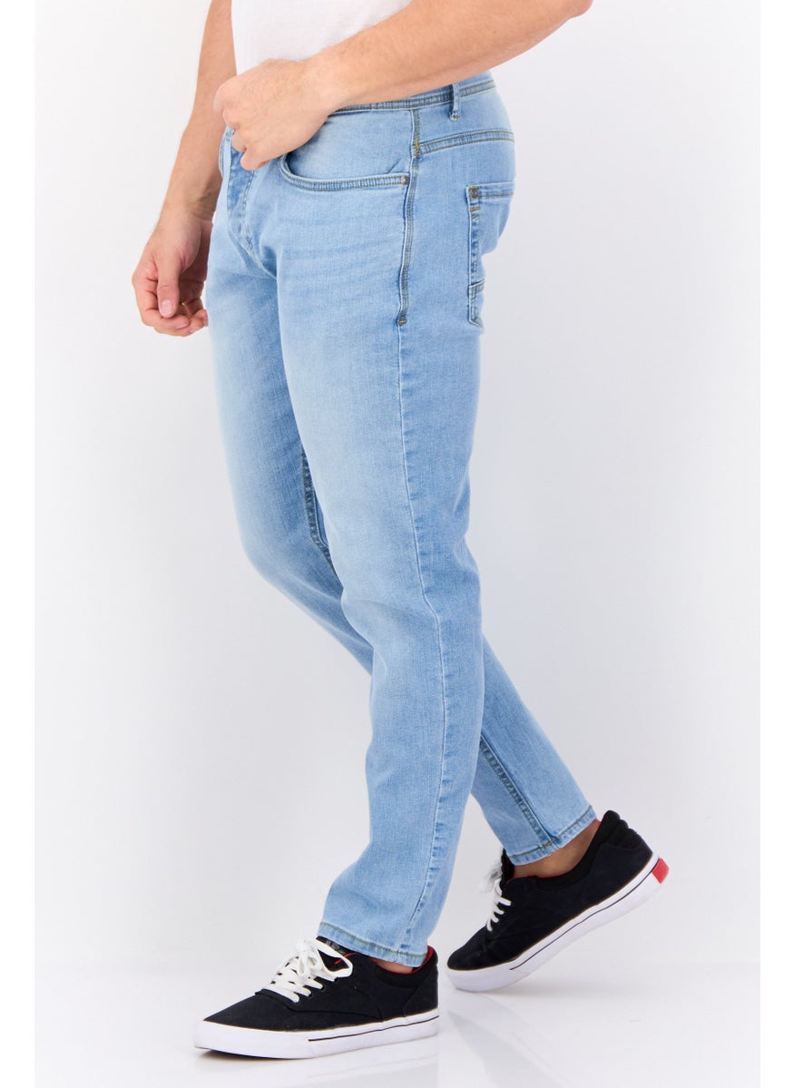 CROSSHATCH Men Slim Fit Washed Stretchable Jeans, Washed Blue  - Image 4