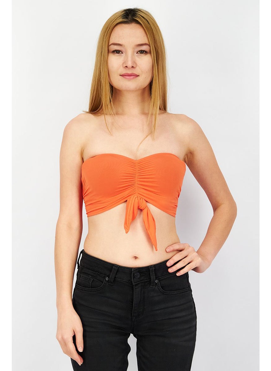 Etam Women Straight Across Strapless Solid Tube, Orange  - Image 1