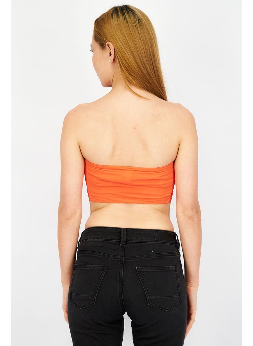 Etam Women Straight Across Strapless Solid Tube, Orange  - Image 3