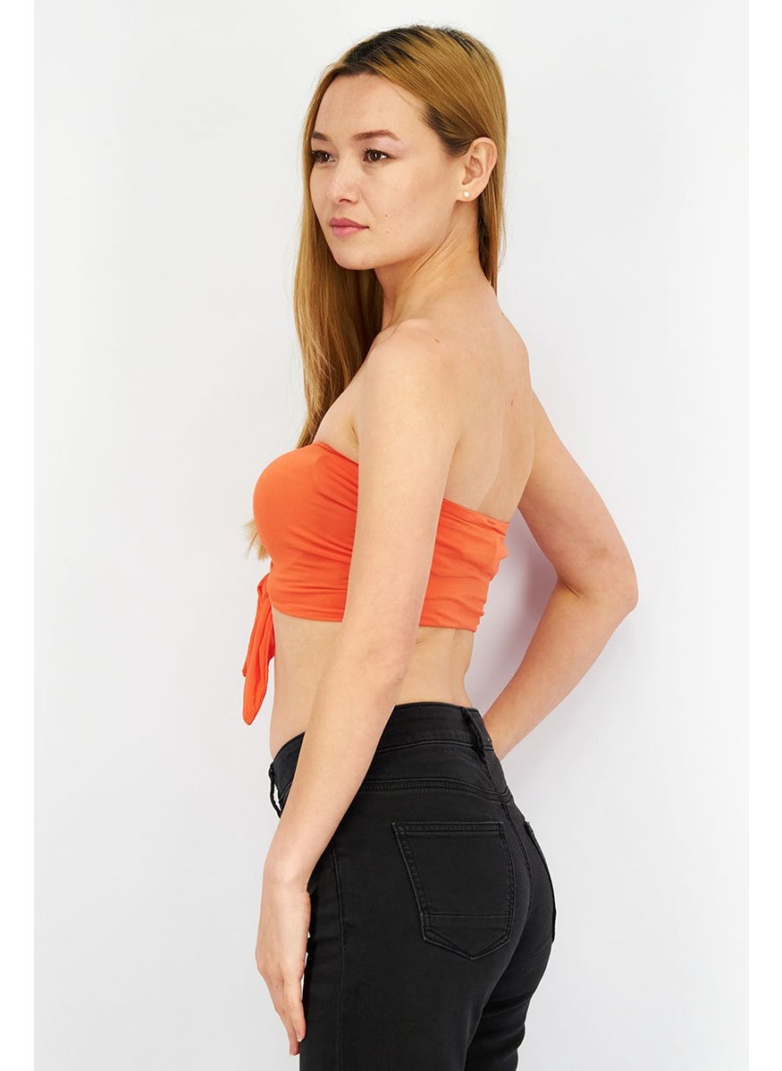 Etam Women Straight Across Strapless Solid Tube, Orange  - Image 2