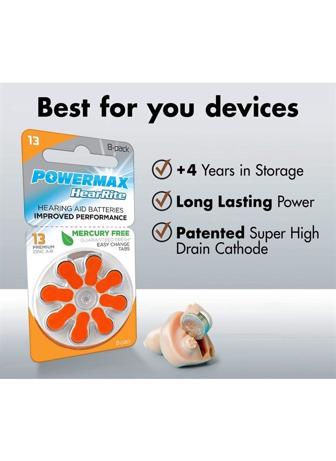 PowerMax - Size 13 Hearing Aid Batteries, Orange Tab, 128 Count - Image 1